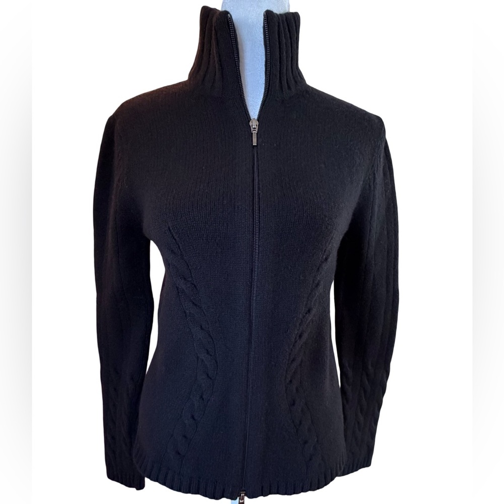 Eddie Bauer Women’s Wool Full-Zip Cable Detail Sweater In Navy Size M